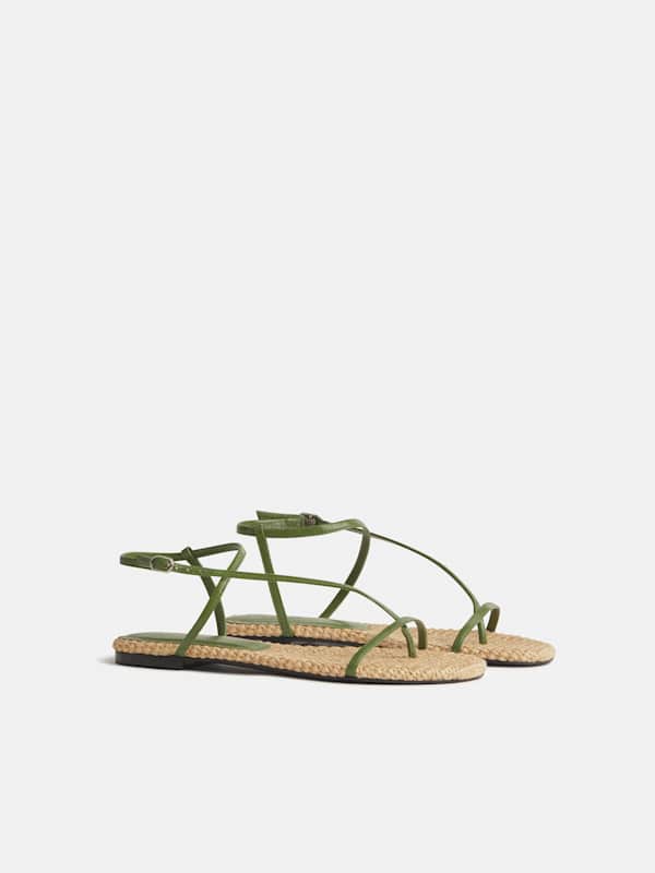 Pina Flat Sandal - Natural Raffia Jade Leather