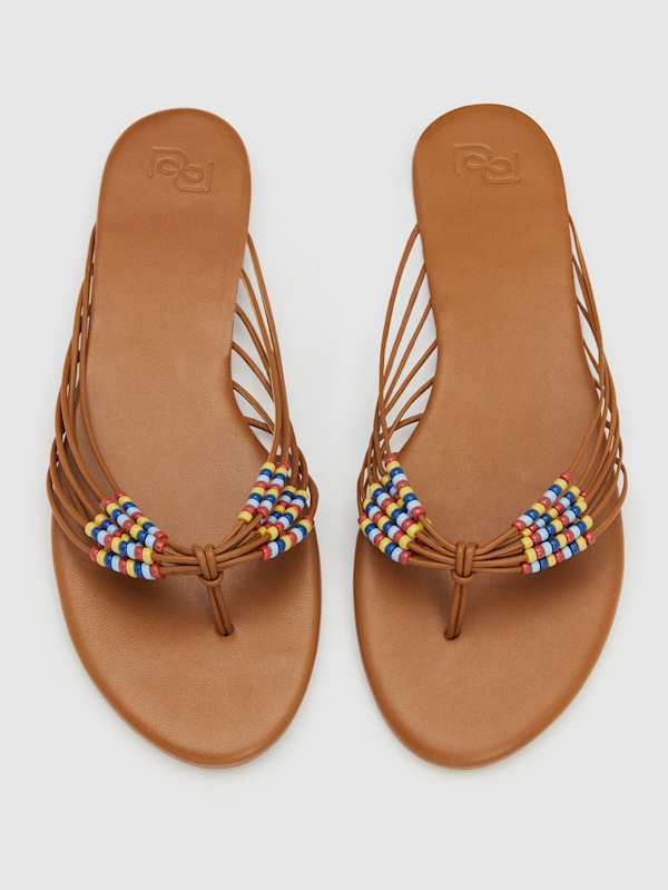 Jessica Flat Thong - Rum Leather