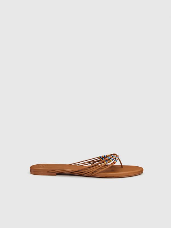Jessica Flat Thong - Rum Leather