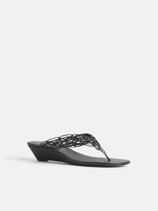 Libby Wedge Thong - Black Leather