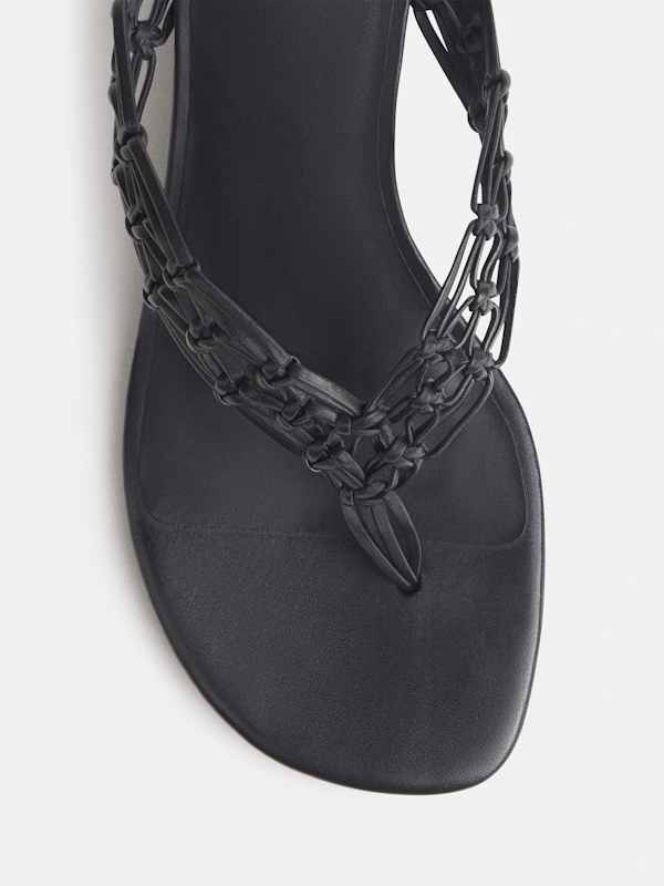 Libby Wedge Thong - Black Leather