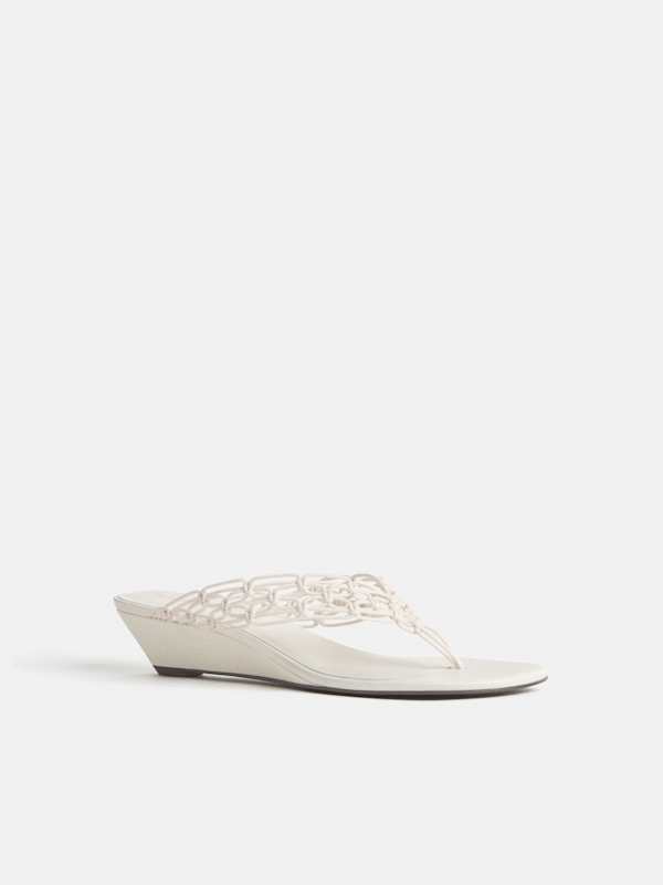 Libby Wedge Thong - White Cotton Leather