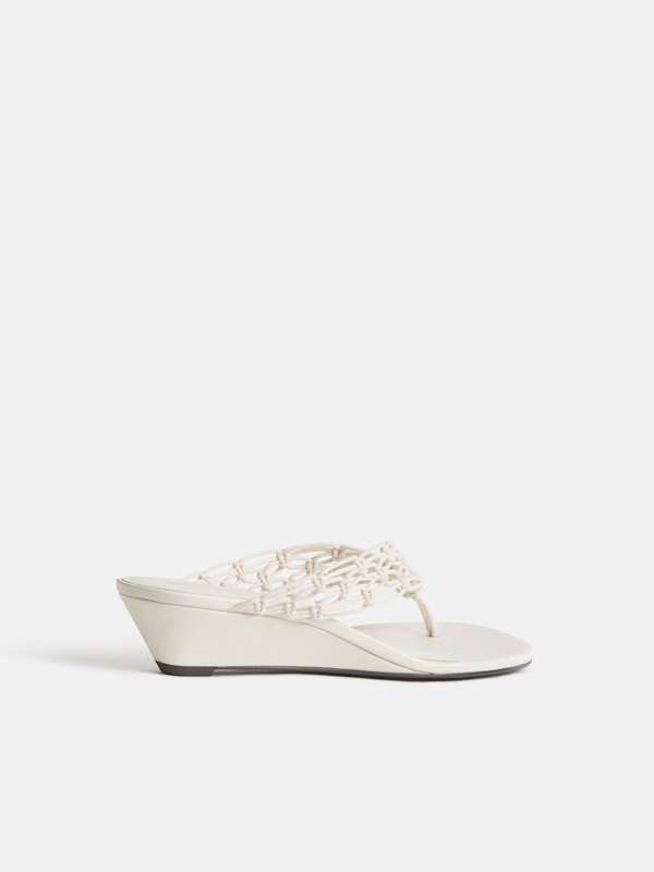Libby Wedge Thong - White Cotton Leather