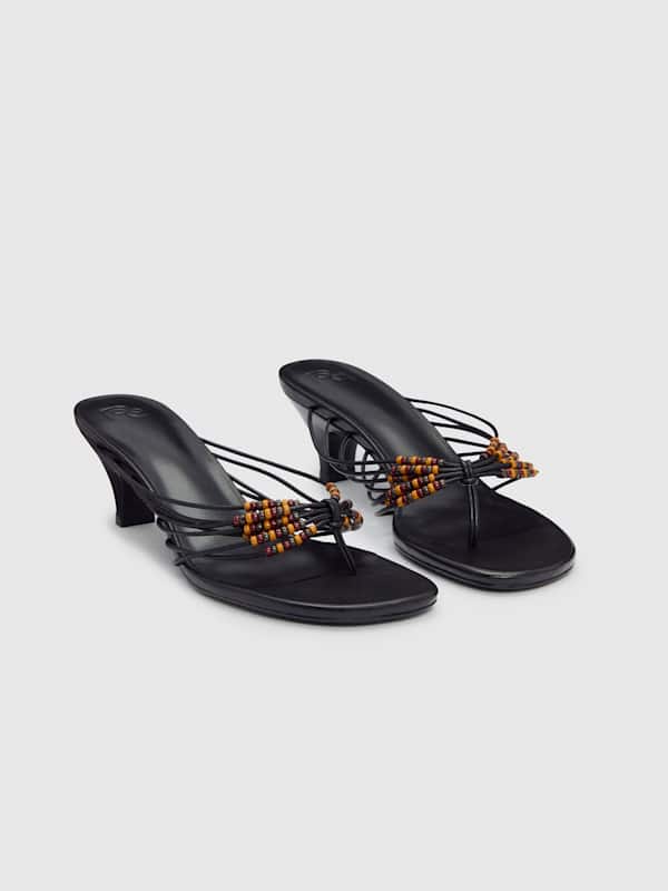 Jessica Heeled Thong - Black Leather