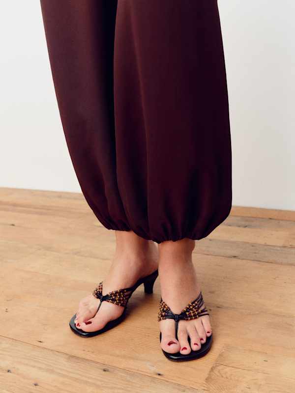 Jessica Heeled Thong - Black Leather