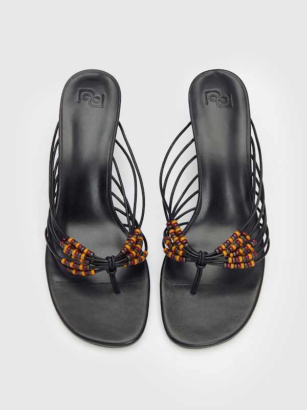 Jessica Heeled Thong - Black Leather