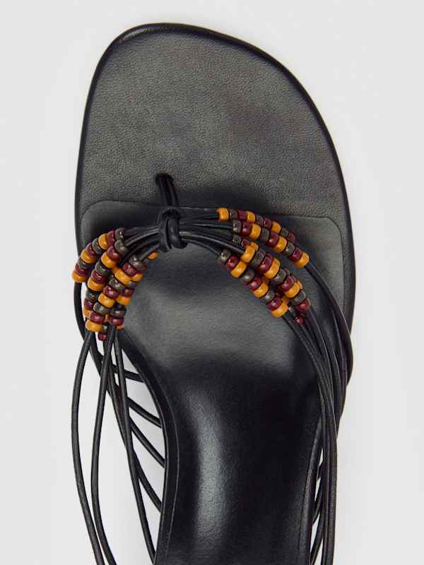 Jessica Heeled Thong - Black Leather