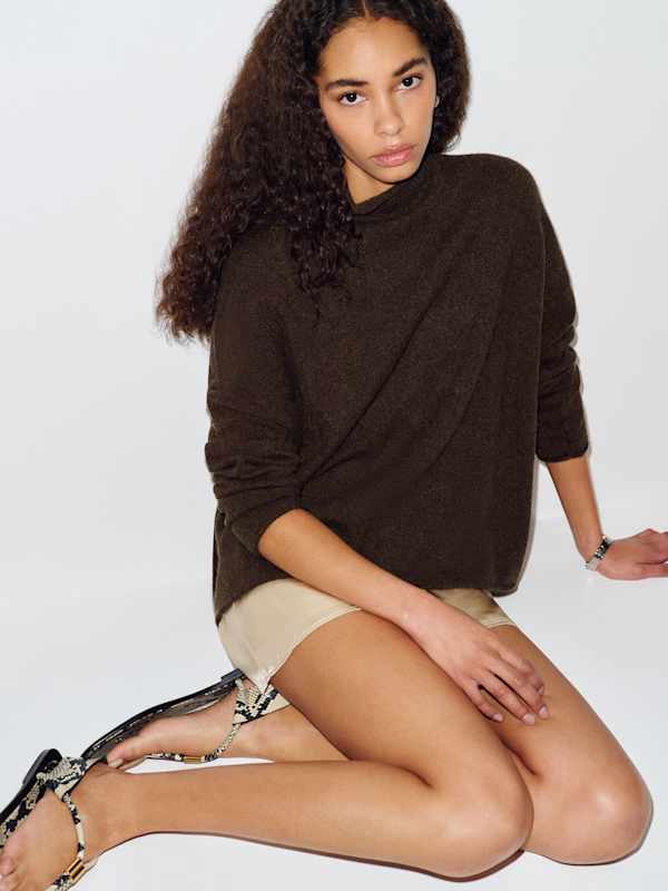 Trista Cashmere Mock Neck Sweater - Compost