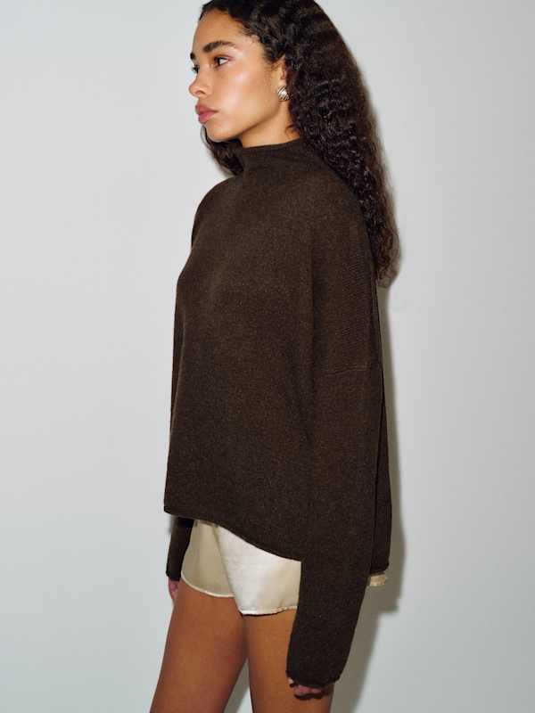 Trista Cashmere Mock Neck Sweater - Compost