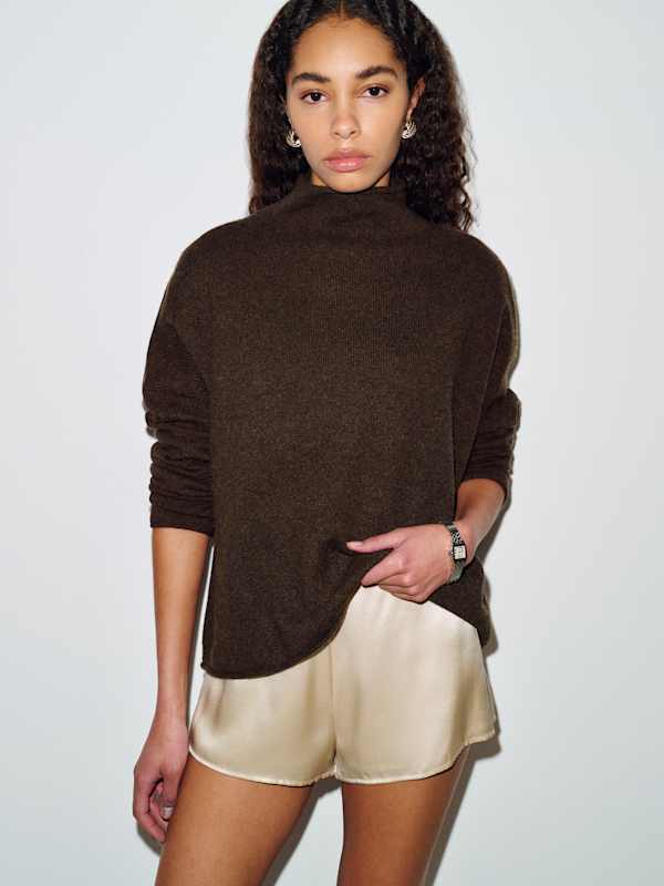 Trista Cashmere Mock Neck Sweater - Compost
