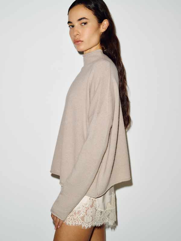 Trista Cashmere Mock Neck Sweater - Wheat