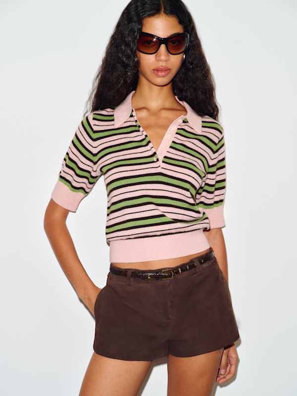 Skye Cashmere Polo - Cherry Blossom Multi Stripe