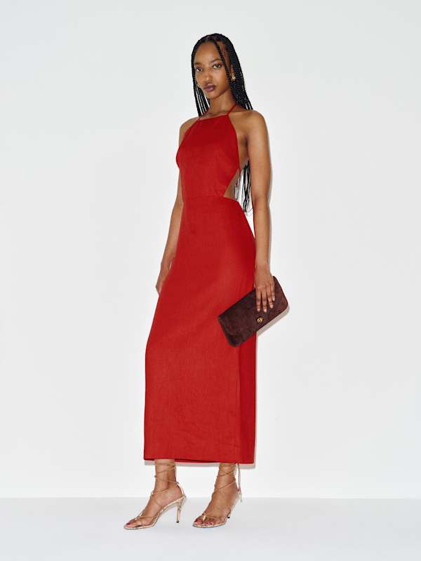 Trista Linen Dress - Lipstick