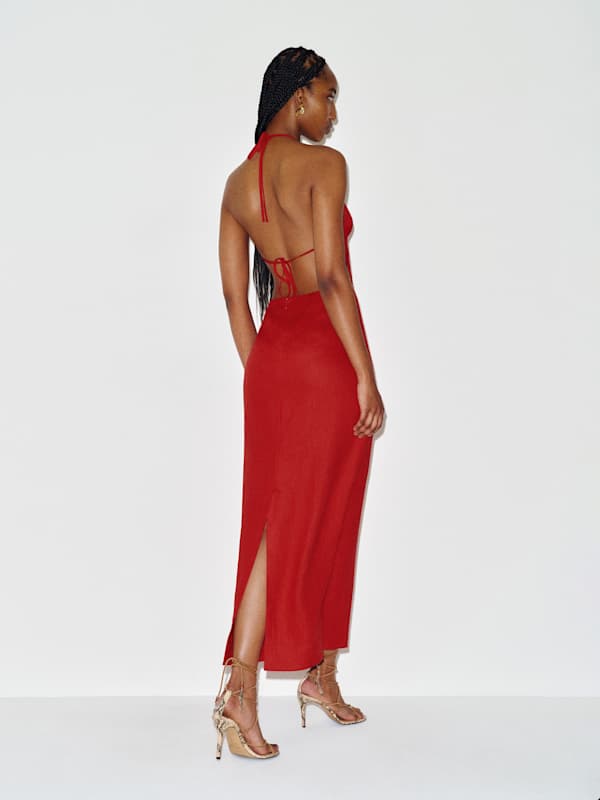 Trista Linen Dress - Lipstick