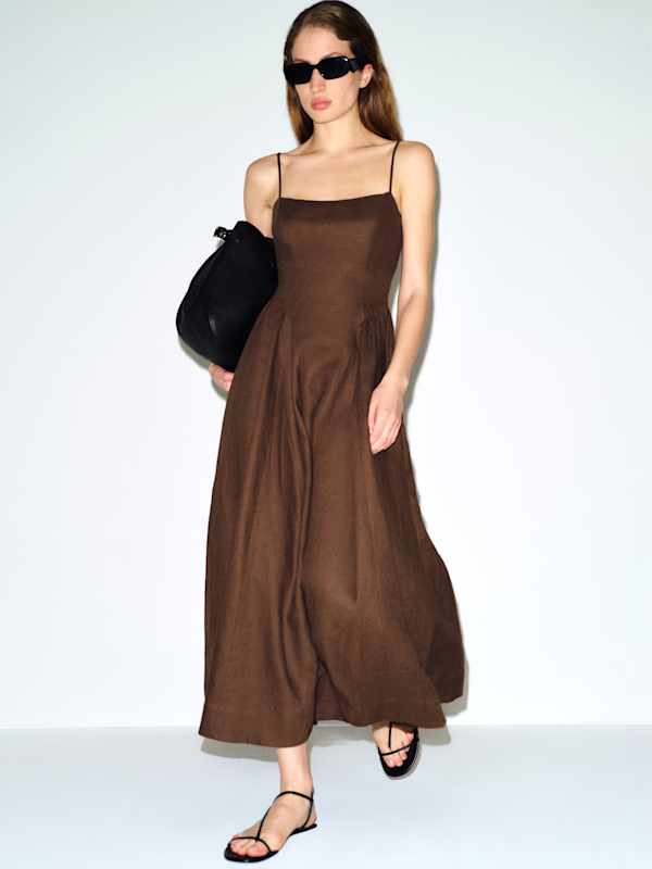 Neri Linen Dress - Pinecone