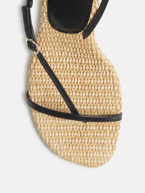 Pina Heeled Sandal - Black Leather Natural Raffia