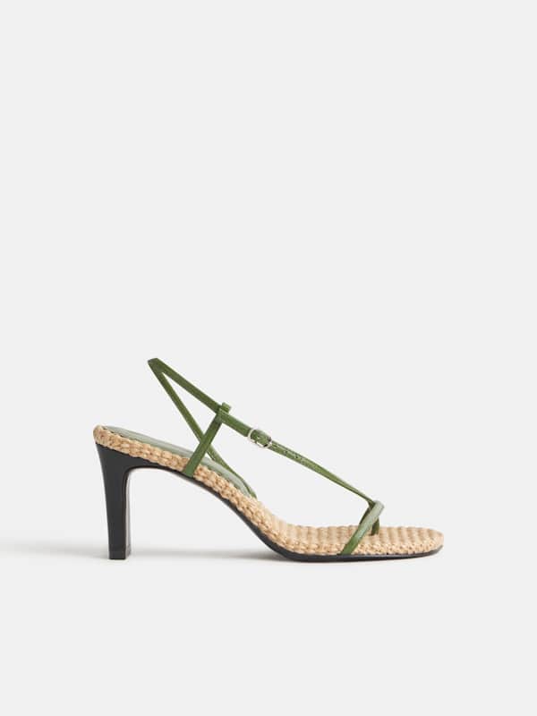 Pina Heeled Sandal - Natural Raffia Jade Leather