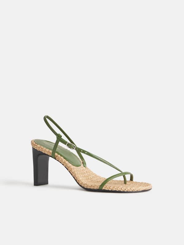 Pina Heeled Sandal - Natural Raffia Jade Leather