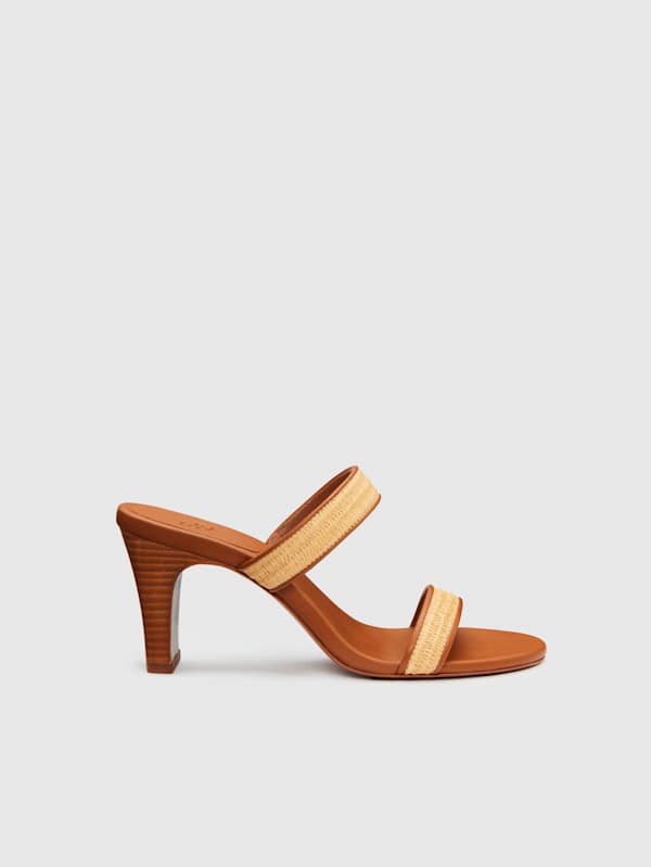 Lenora Heeled Sandal - Natural Raffia Rum Leather