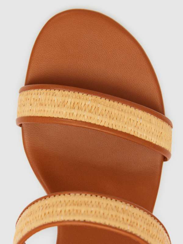Lenora Heeled Sandal - Natural Raffia Rum Leather