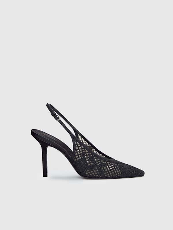 Pillar Slingback Heel - Black Floral Crochet