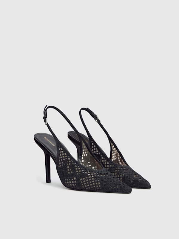 Pillar Slingback Heel - Black Floral Crochet