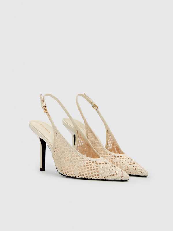 Pillar Slingback Heel - Cream Floral Crochet
