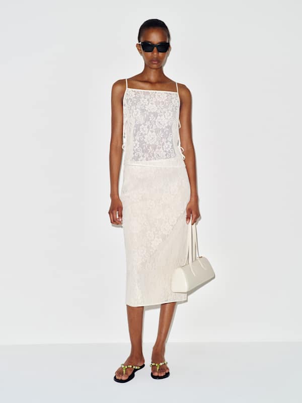 Helen Low Waist Midi Skirt - Ivory Lace