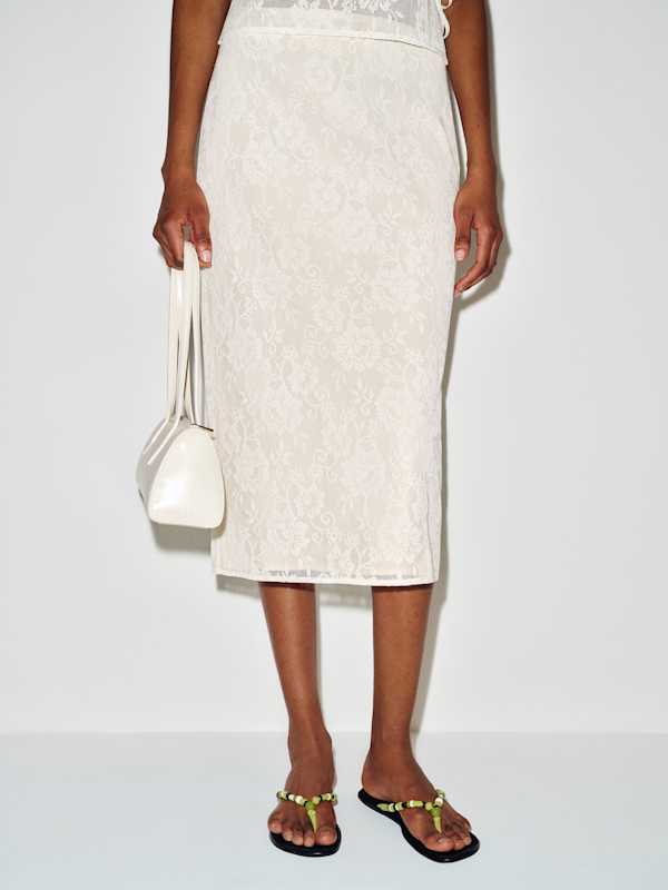 Helen Low Waist Midi Skirt - Ivory Lace