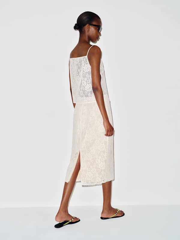 Helen Low Waist Midi Skirt - Ivory Lace