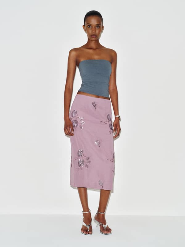 Helen Low Waist Midi Skirt - Purple Embellished