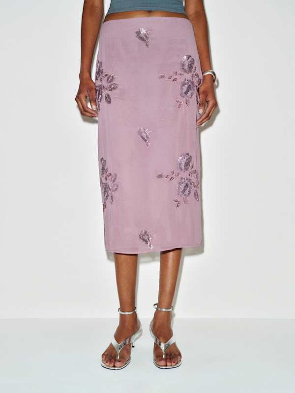 Helen Low Waist Midi Skirt - Purple Embellished