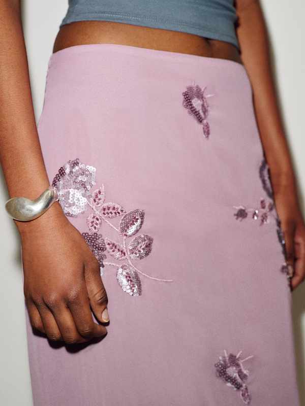 Helen Low Waist Midi Skirt - Purple Embellished