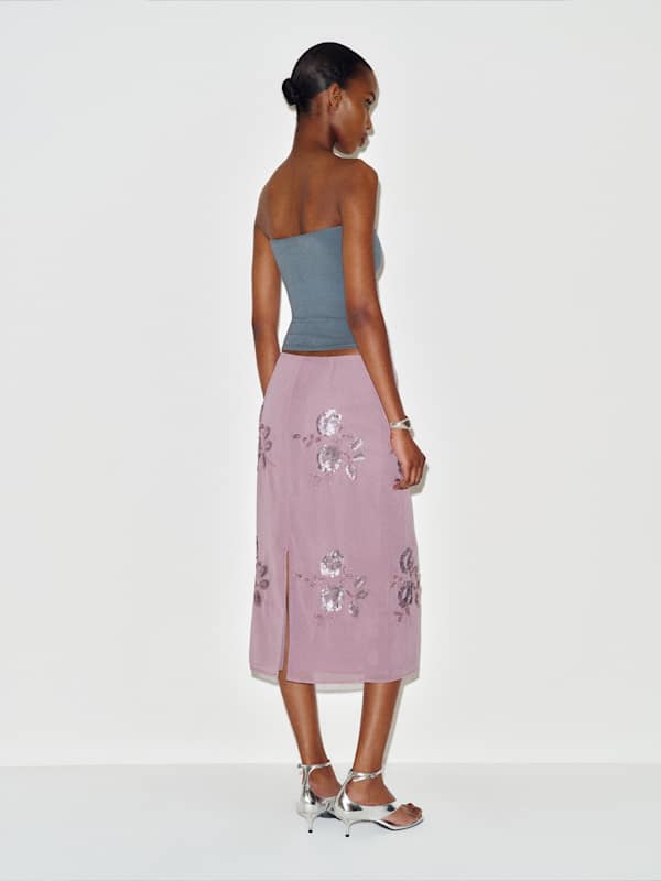 Helen Low Waist Midi Skirt - Purple Embellished