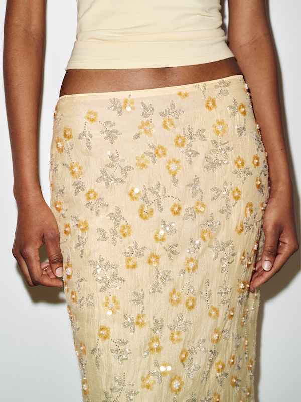 Helen Low Waist Midi Skirt - Yellow Embellished