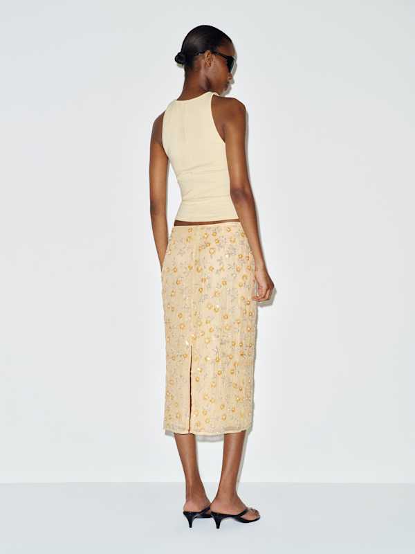 Helen Low Waist Midi Skirt - Yellow Embellished