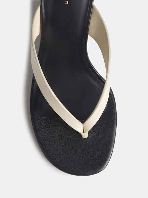 Jessie Wedge Thong - Almond Black Leather