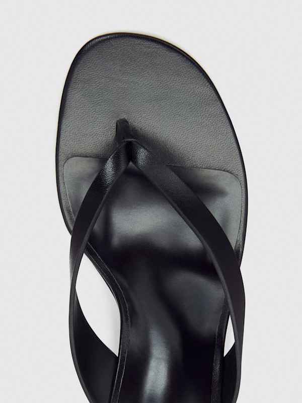 Jessie Wedge Thong - Black Leather