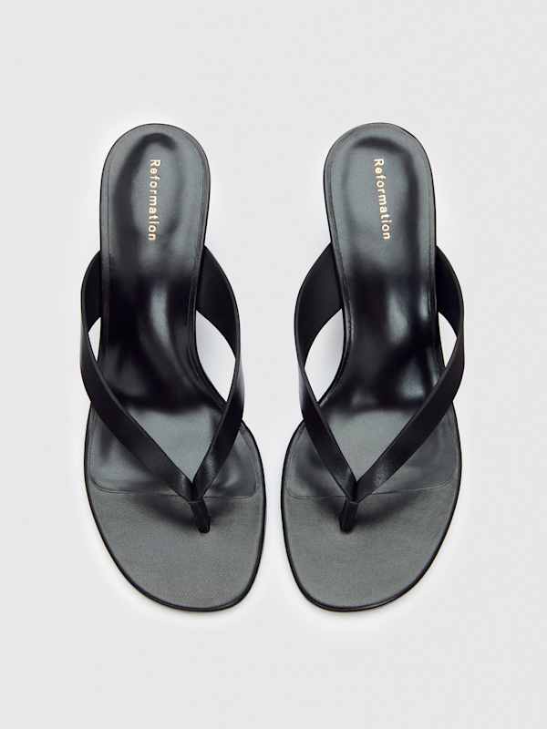 Jessie Wedge Thong - Black Leather