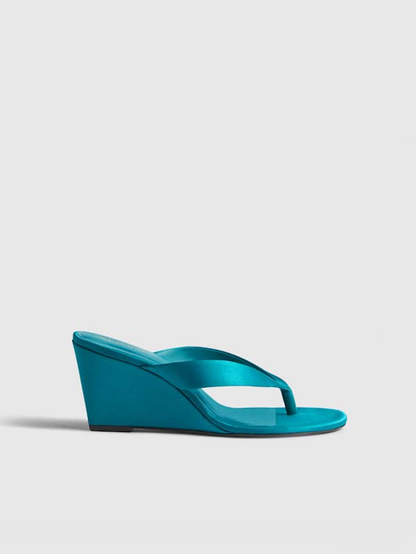 Jessie Wedge Thong - Deep Lagoon Satin