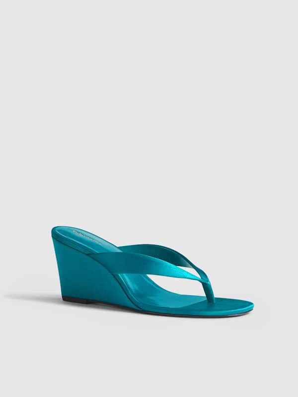 Jessie Wedge Thong - Deep Lagoon Satin