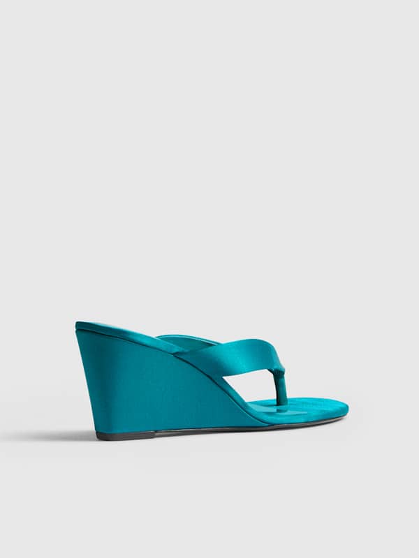 Jessie Wedge Thong - Deep Lagoon Satin