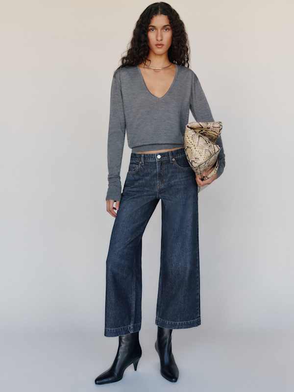Cary Low Rise Slouchy Wide Leg Cropped Jeans - Titan