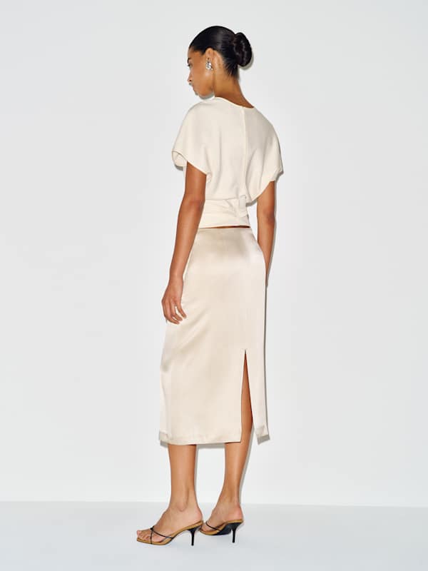 Helen Low Waist Silk Midi Skirt - Almond