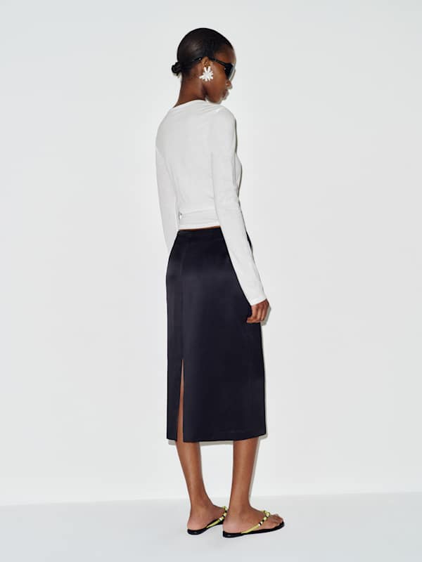 Helen Low Waist Silk Midi Skirt - Black