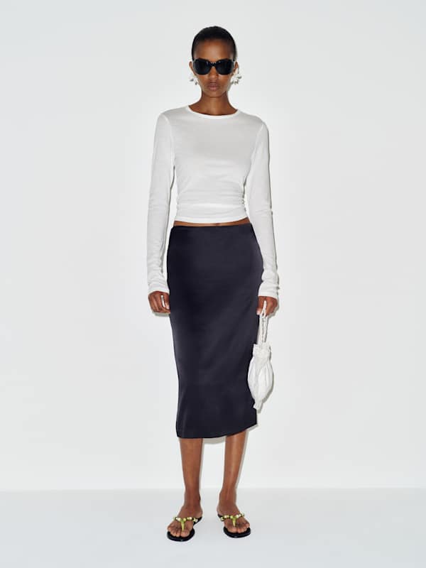 Helen Low Waist Silk Midi Skirt - Black