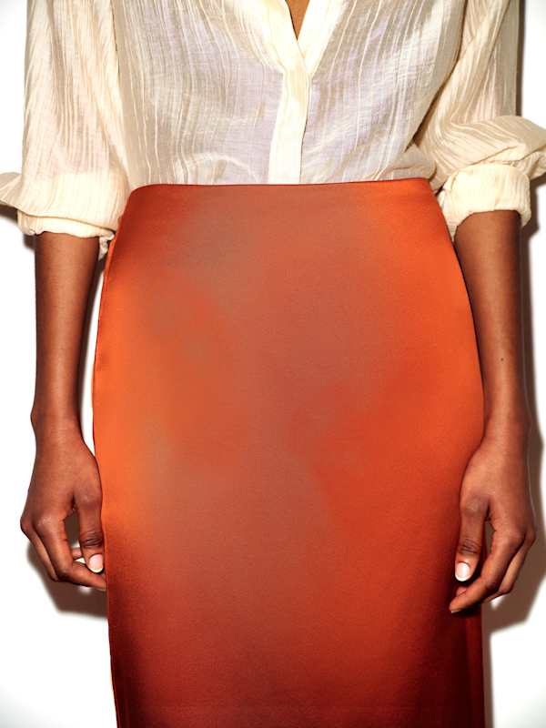 Helen Low Waist Silk Midi Skirt - Chili Mango
