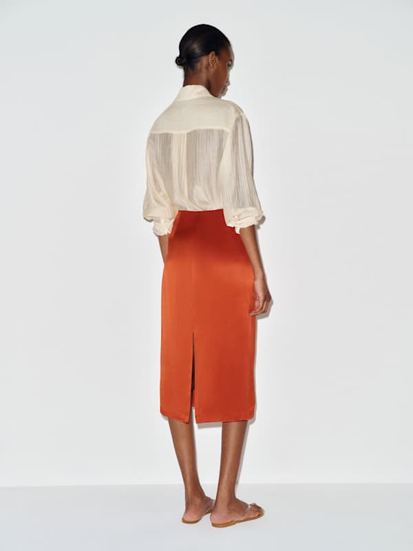 Helen Low Waist Silk Midi Skirt - Chili Mango