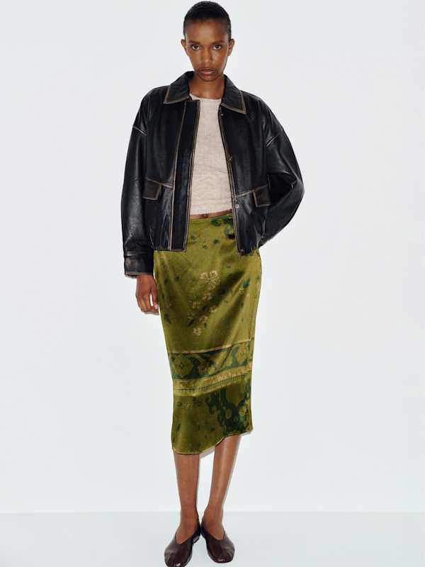 Helen Low Waist Silk Midi Skirt - Emerald Tapestry
