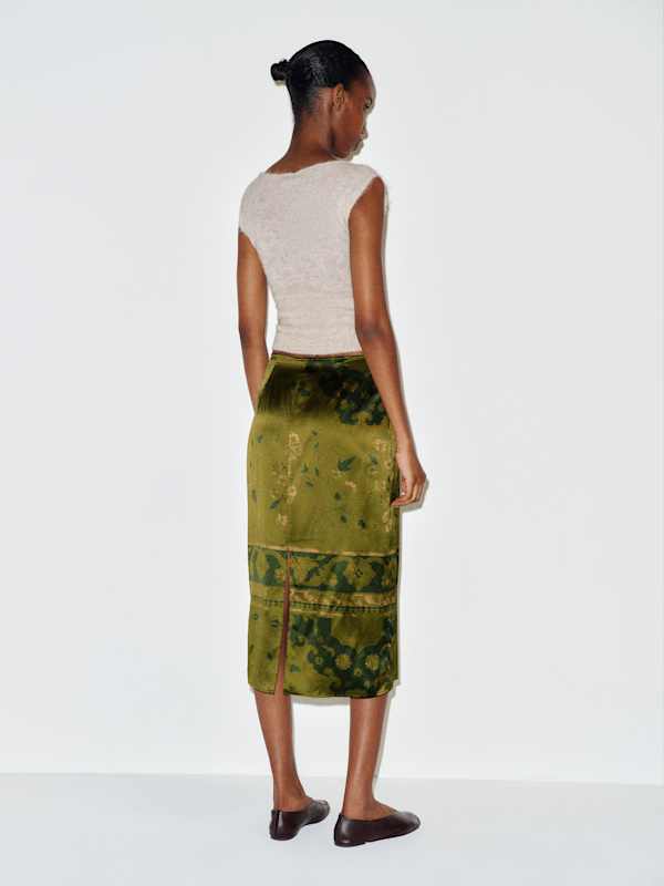 Helen Low Waist Silk Midi Skirt - Emerald Tapestry
